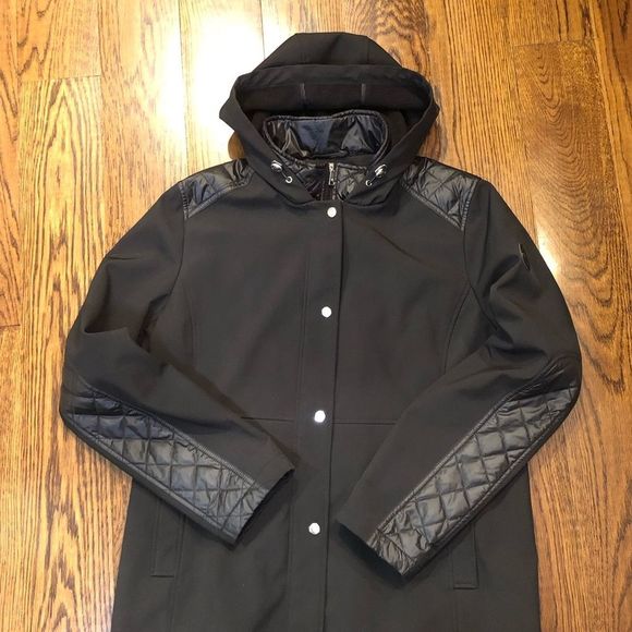 RALPH LAUREN Black Hooded Coat w Diamond Quilt Accents Double Zipper Sz XL - Picture 3 of 8